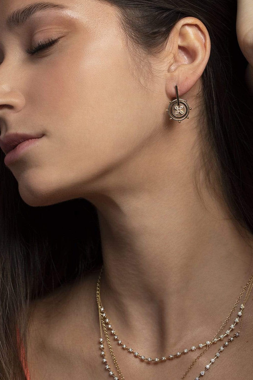 FOUNDRAE-True Love Floating Medallion Earring-YELLOW GOLD