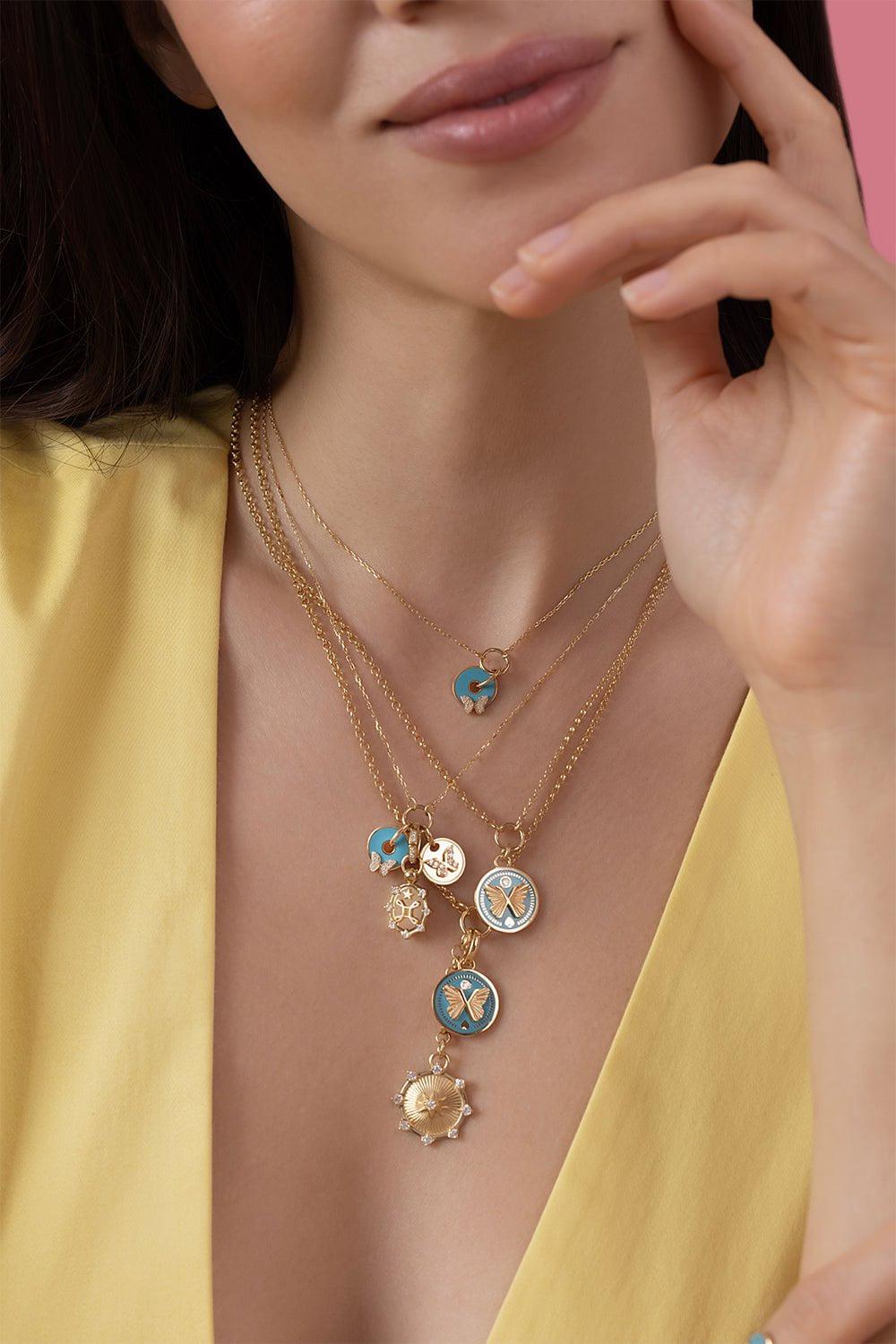 FOUNDRAE-Aqua Butterfly Mini Story Drop Necklace-YELLOW GOLD