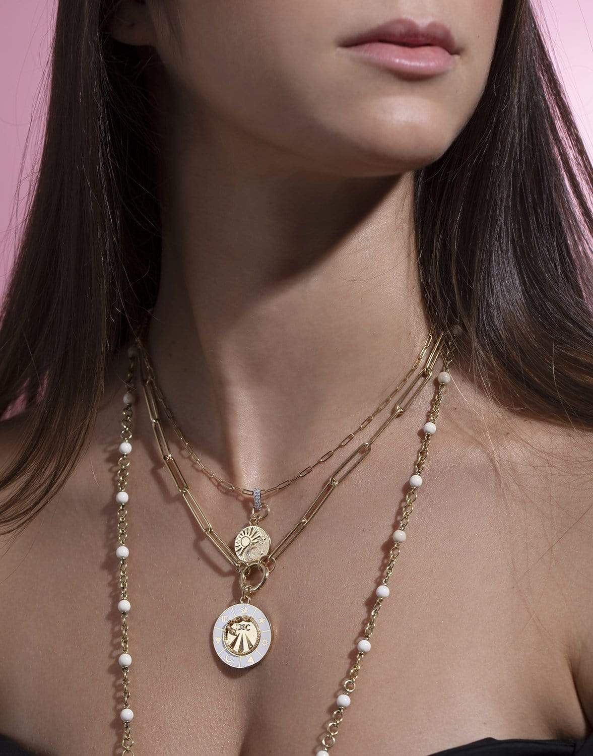 FOUNDRAE-Balance Pave Super Fine Clip Necklace-YELLOW GOLD