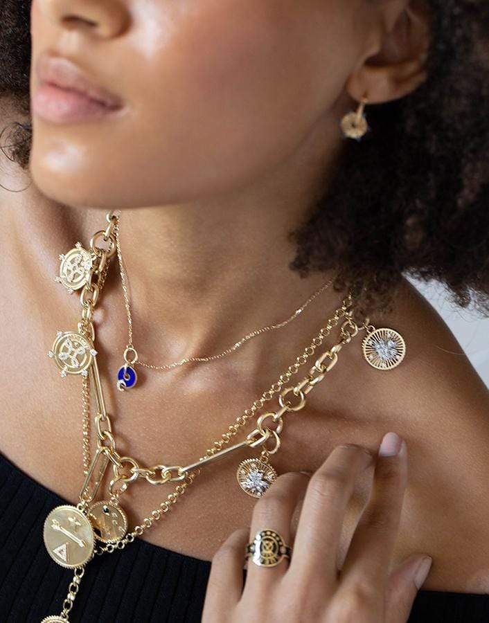 FOUNDRAE-Blue Crescent Disc Necklace-YELLOW GOLD