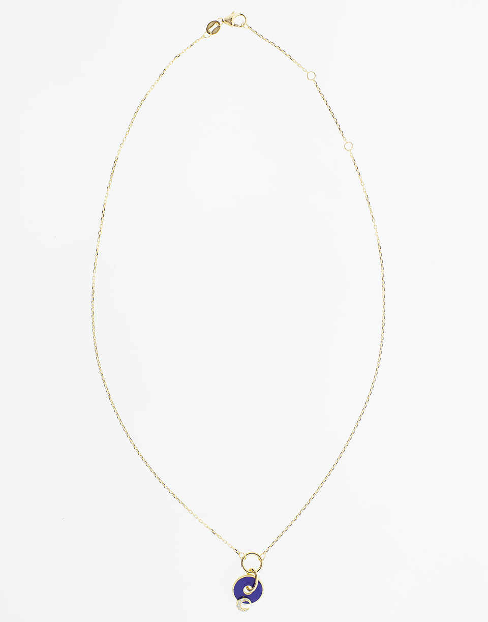 FOUNDRAE-Blue Crescent Disc Necklace-YELLOW GOLD