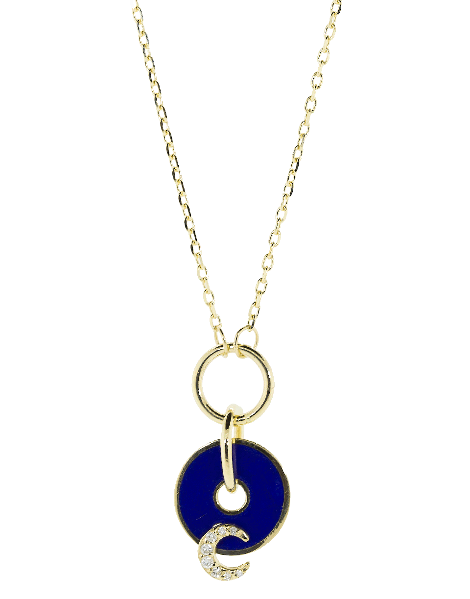 FOUNDRAE-Blue Crescent Disc Necklace-YELLOW GOLD