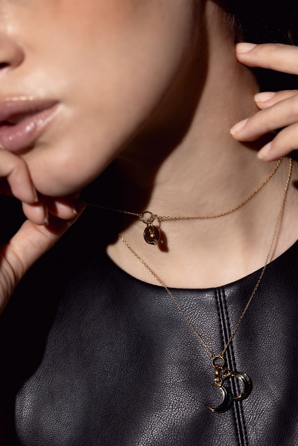 FOUNDRAE-Diamond Symbol Disk Drop Necklace-YELLOW GOLD