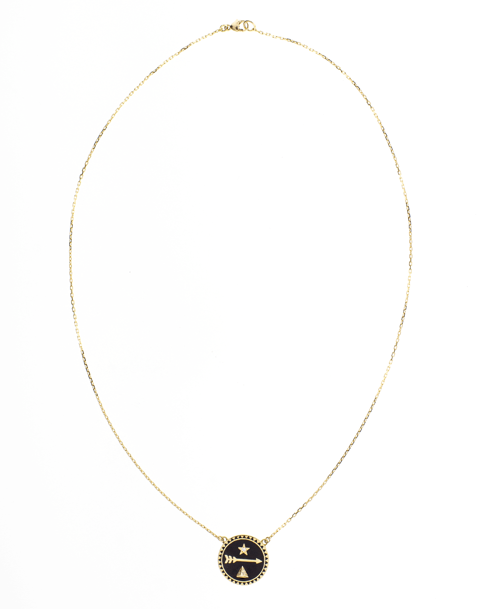 FOUNDRAE-Dream Black Enamel Champleve Necklace-YELLOW GOLD