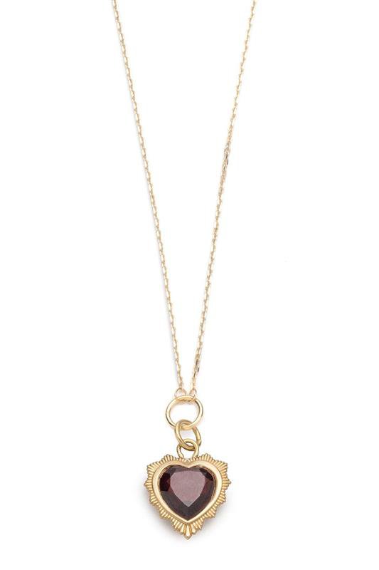 FOUNDRAE-Garnet Love Heart Necklace-YELLOW GOLD