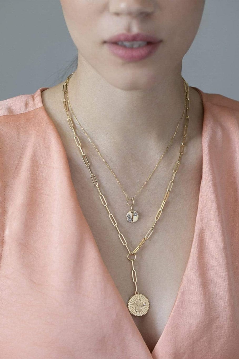 FOUNDRAE-Karma Medallion Fob Clip Necklace-YELLOW GOLD