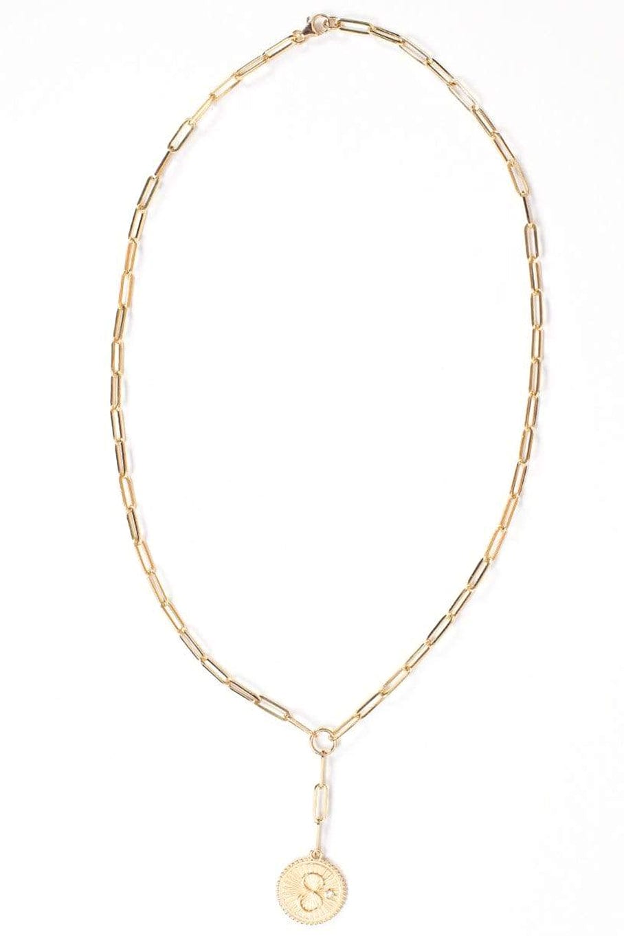 FOUNDRAE-Karma Medallion Fob Clip Necklace-YELLOW GOLD