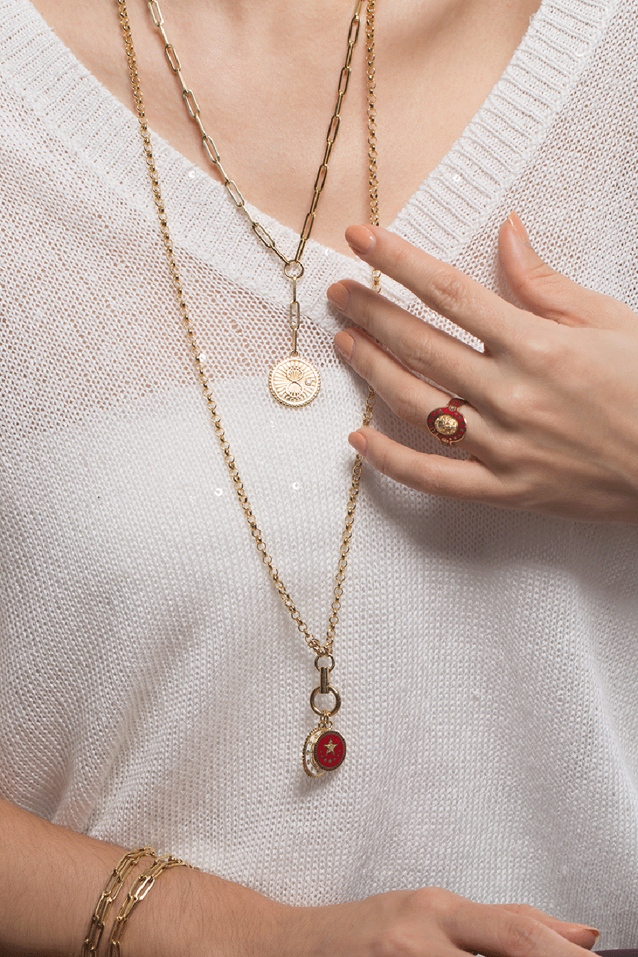 FOUNDRAE-Karma Medallion Fob Clip Necklace-YELLOW GOLD