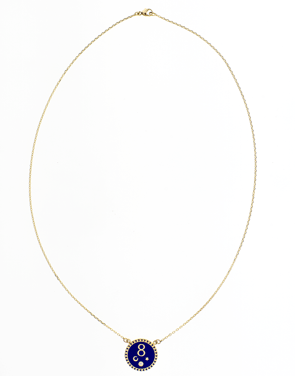 FOUNDRAE-Karma Petite Blue Enamel Champleve Stationary Necklace-YELLOW GOLD