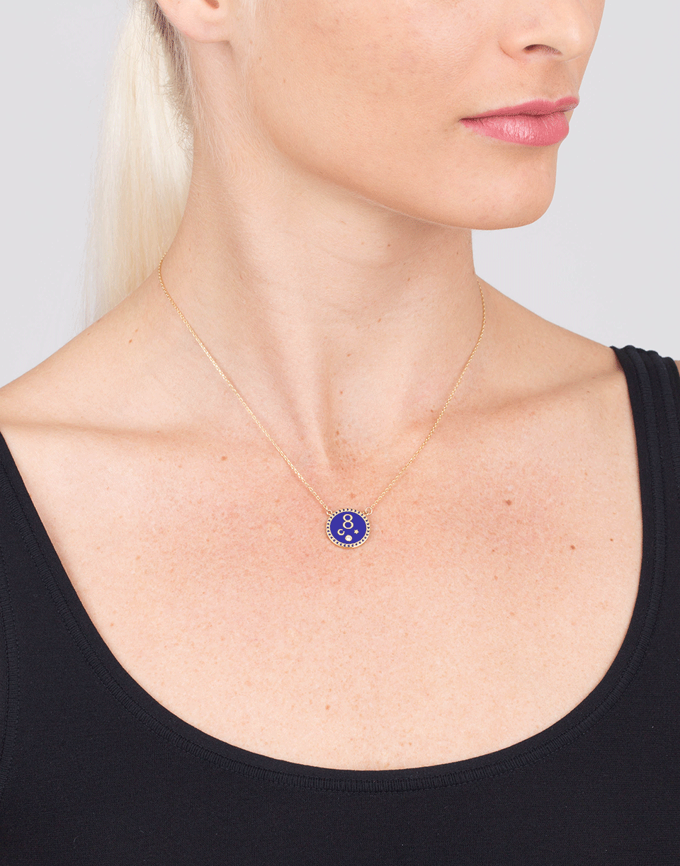 FOUNDRAE-Karma Petite Blue Enamel Champleve Stationary Necklace-YELLOW GOLD
