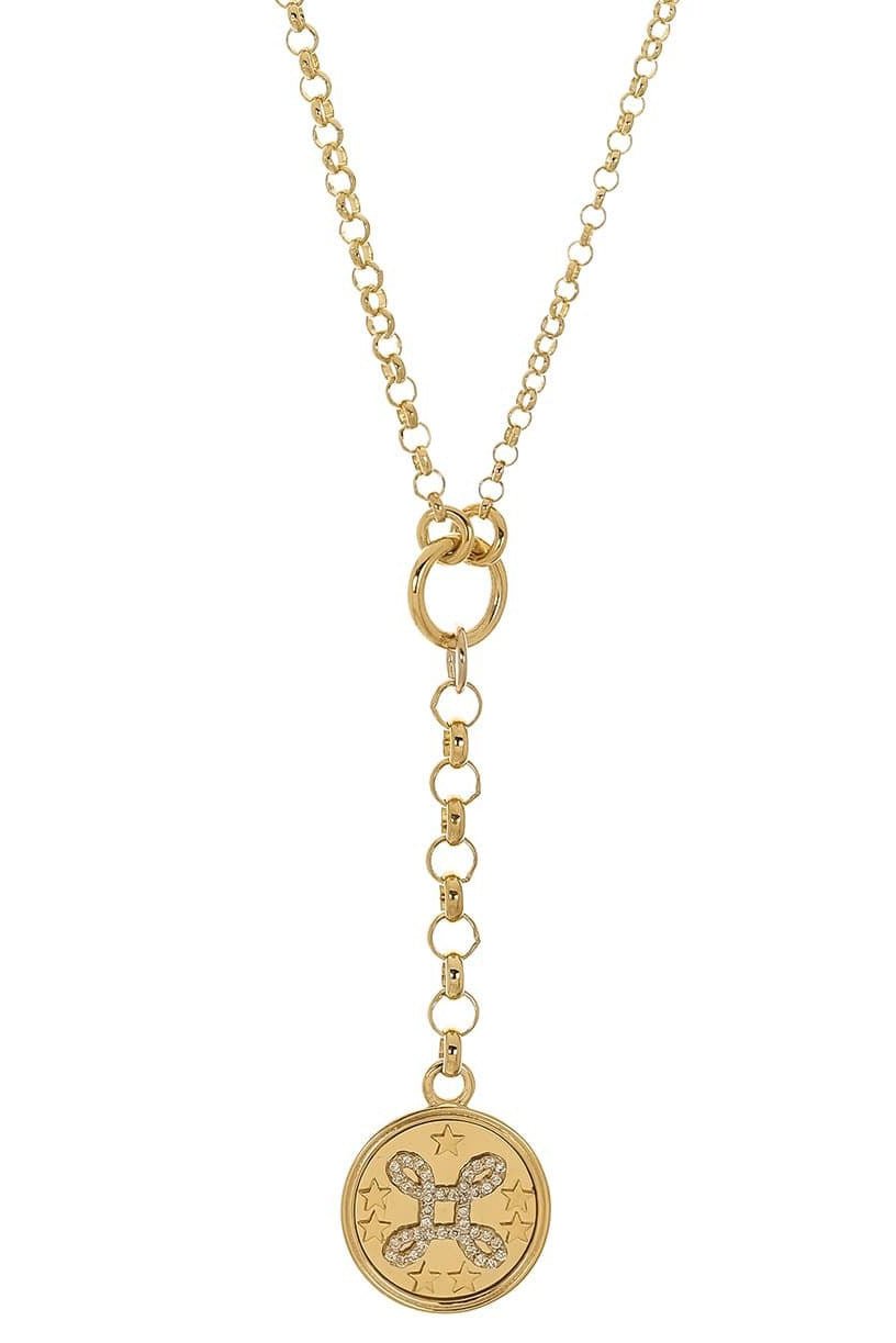 FOUNDRAE-Mixed Belcher Chain and Baby True Love Medallion Necklace-YELLOW GOLD
