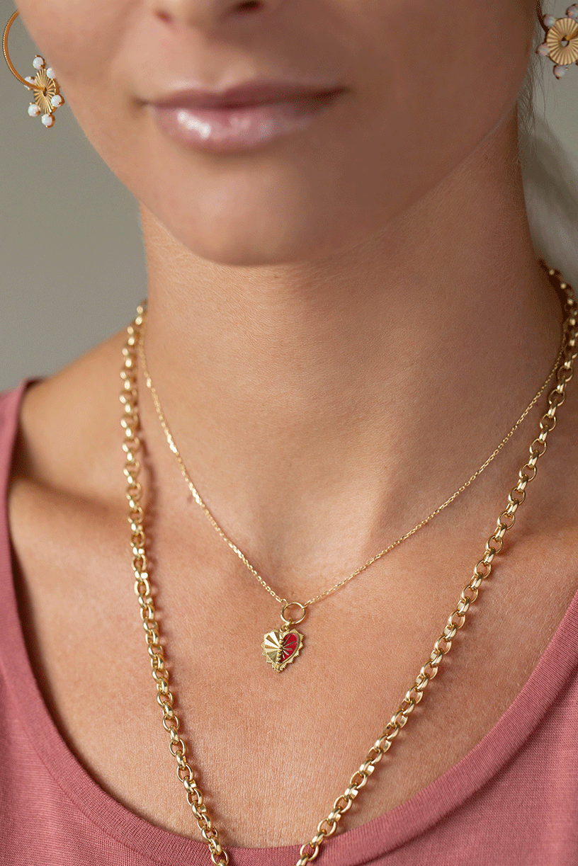 FOUNDRAE-Red Heart Love Token Necklace-YELLOW GOLD