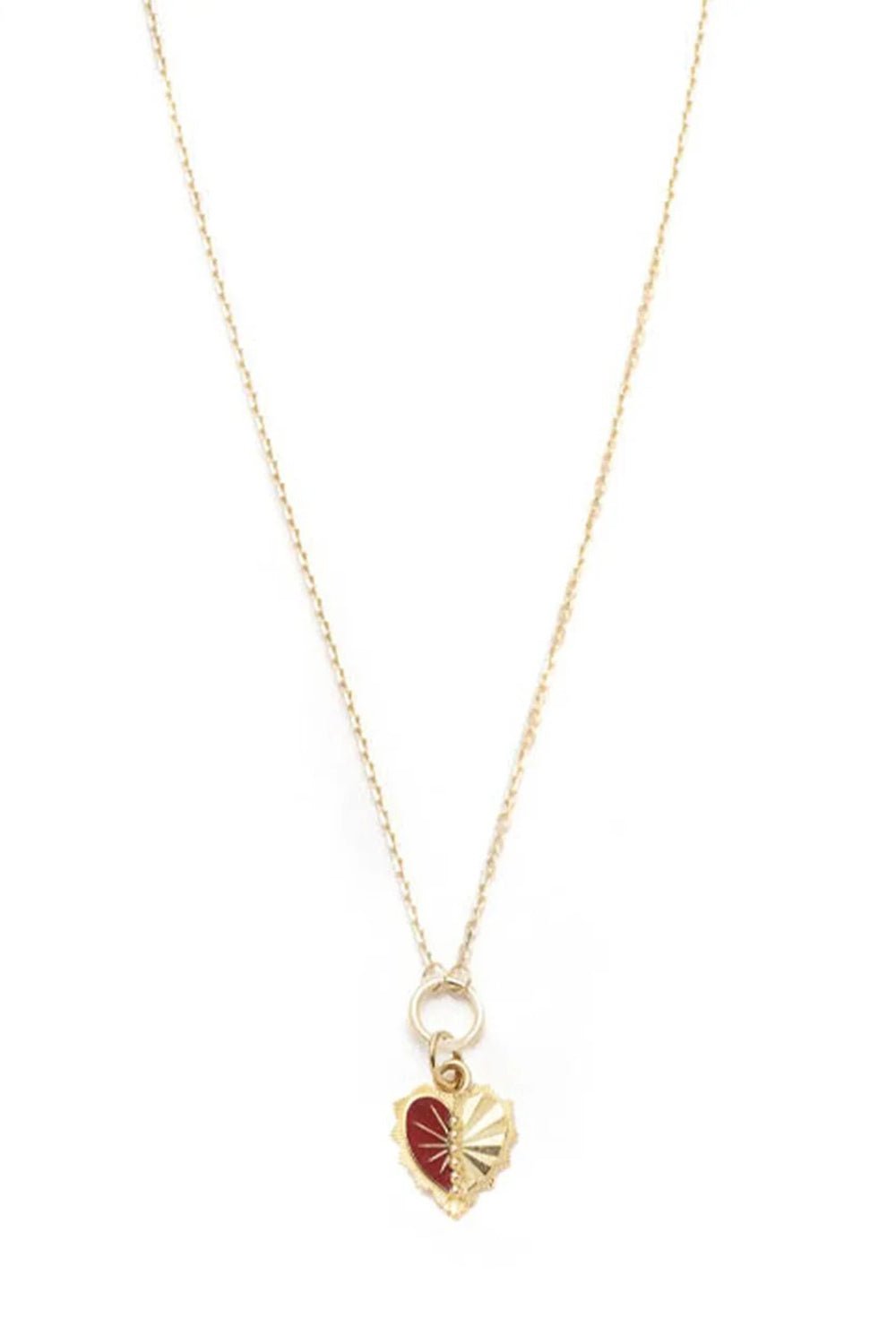FOUNDRAE-Red Heart Love Token Necklace-YELLOW GOLD