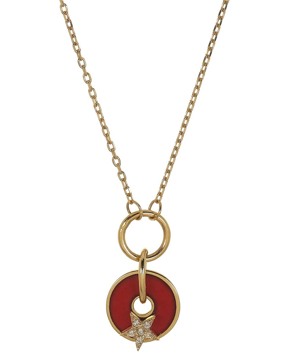 FOUNDRAE-Red Star Disc Drop Necklace-YELLOW GOLD