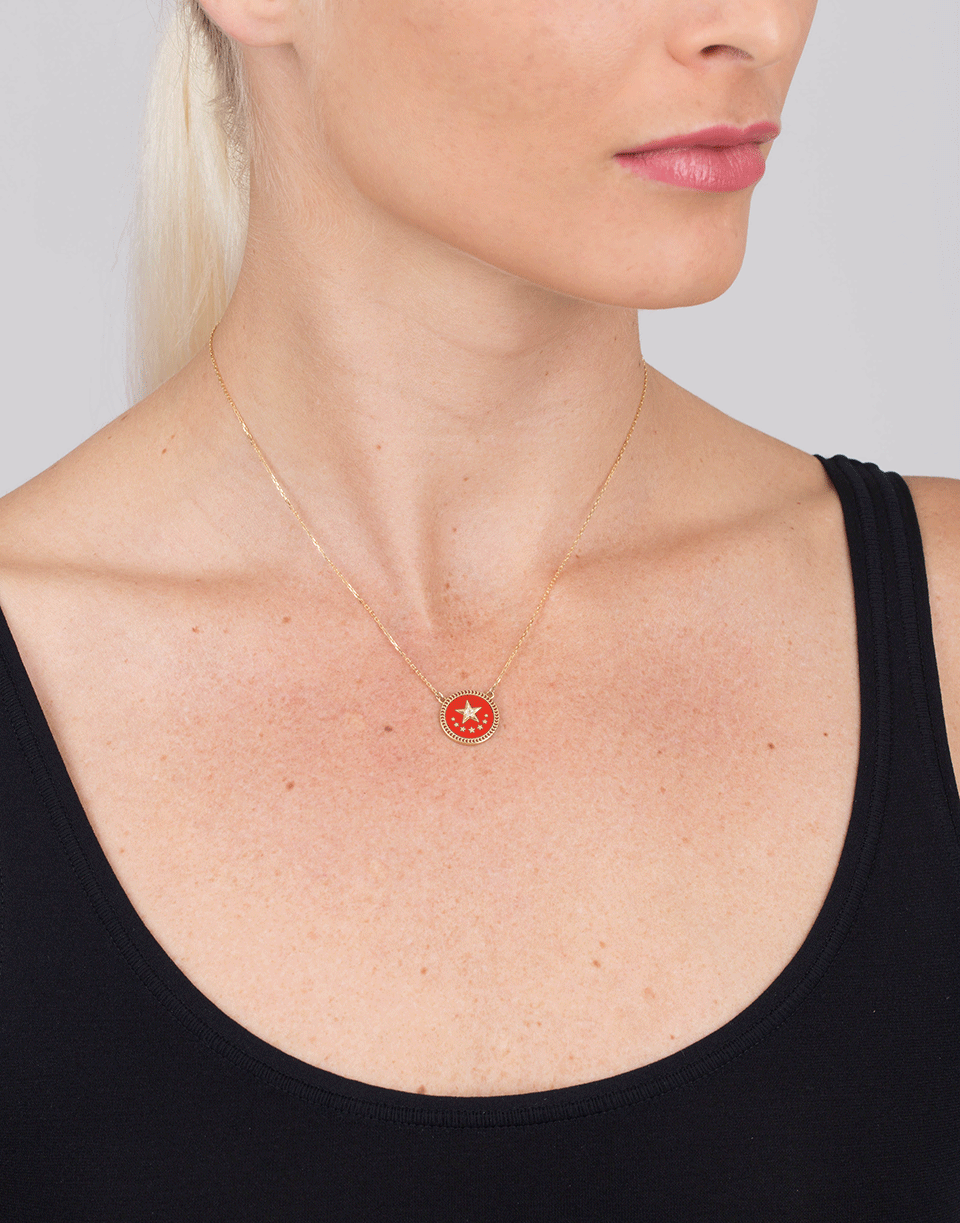 FOUNDRAE-Strength Petite Red Enamel Champleve Stationary Necklace-YELLOW GOLD
