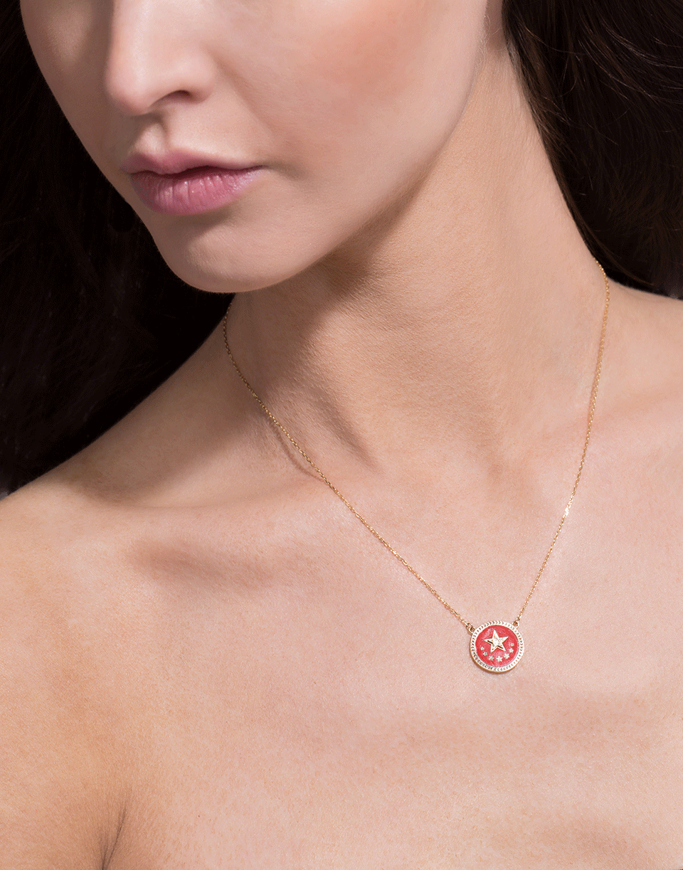 FOUNDRAE-Strength Petite Red Enamel Champleve Stationary Necklace-YELLOW GOLD