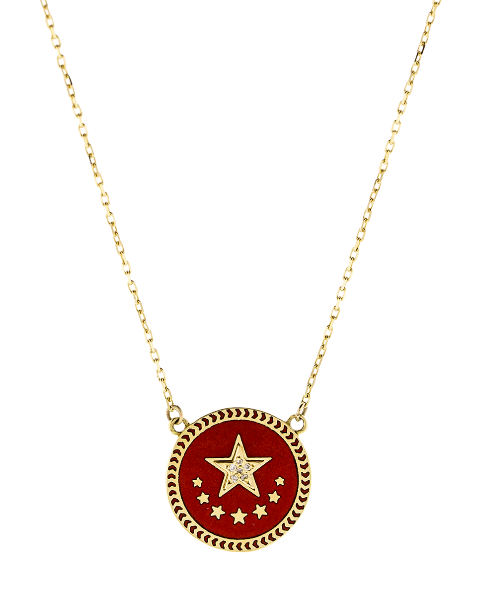 FOUNDRAE-Strength Petite Red Enamel Champleve Stationary Necklace-YELLOW GOLD
