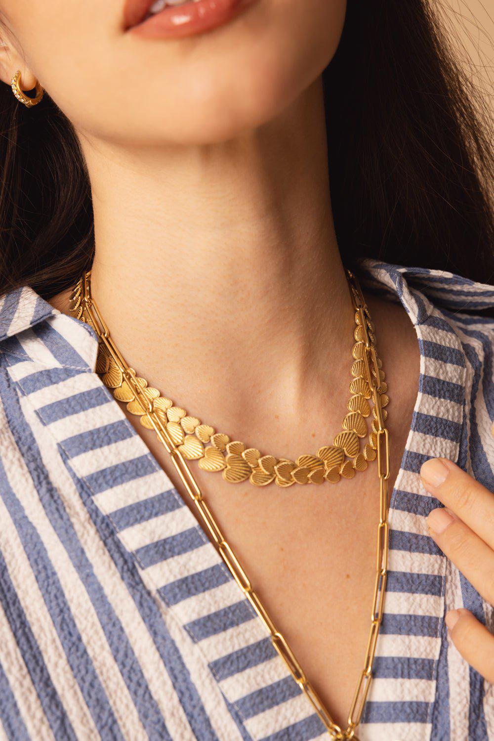 FOUNDRAE-True Love - Graduated Heart Token Necklace-YELLOW GOLD