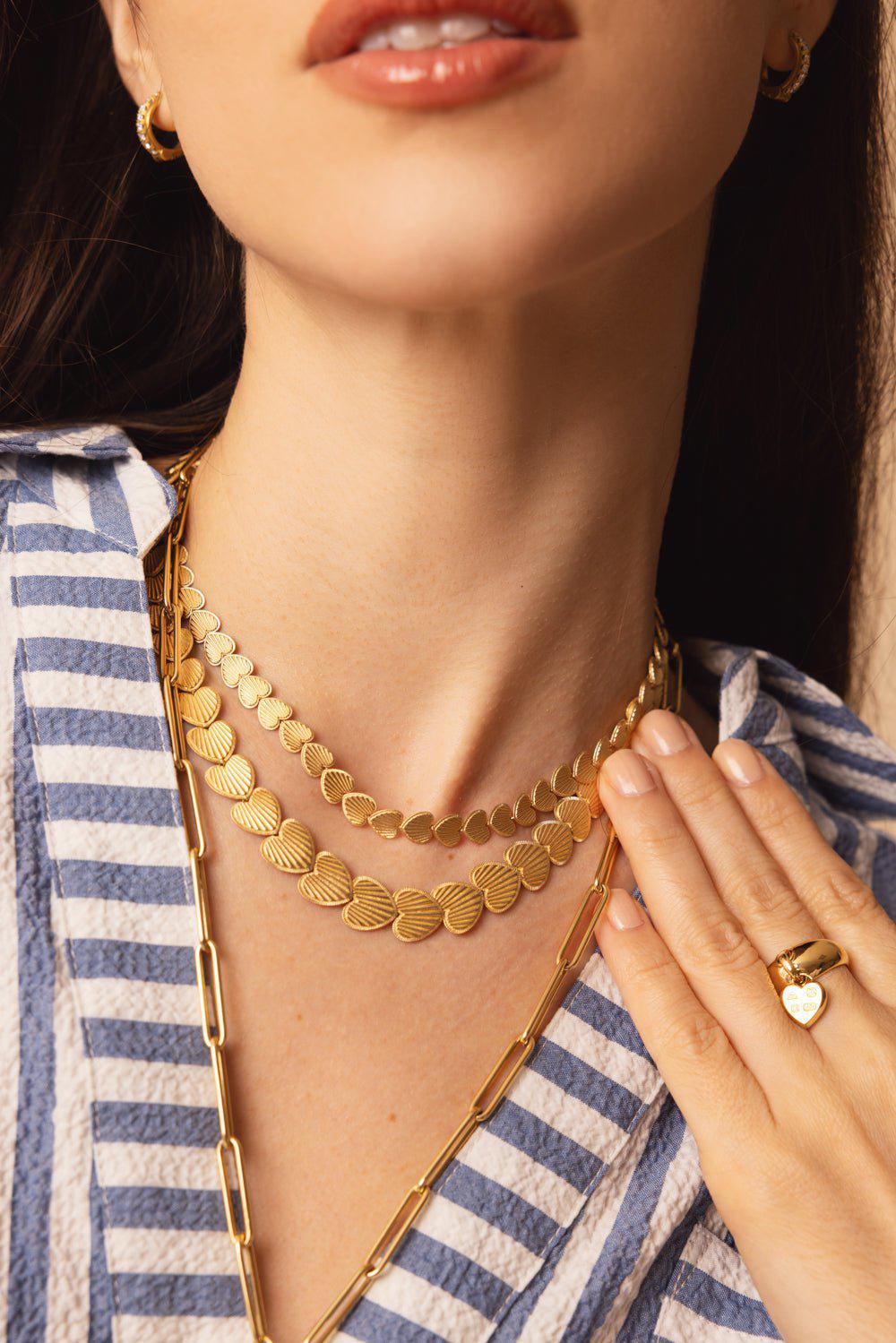 FOUNDRAE-True Love - Graduated Heart Token Necklace-YELLOW GOLD