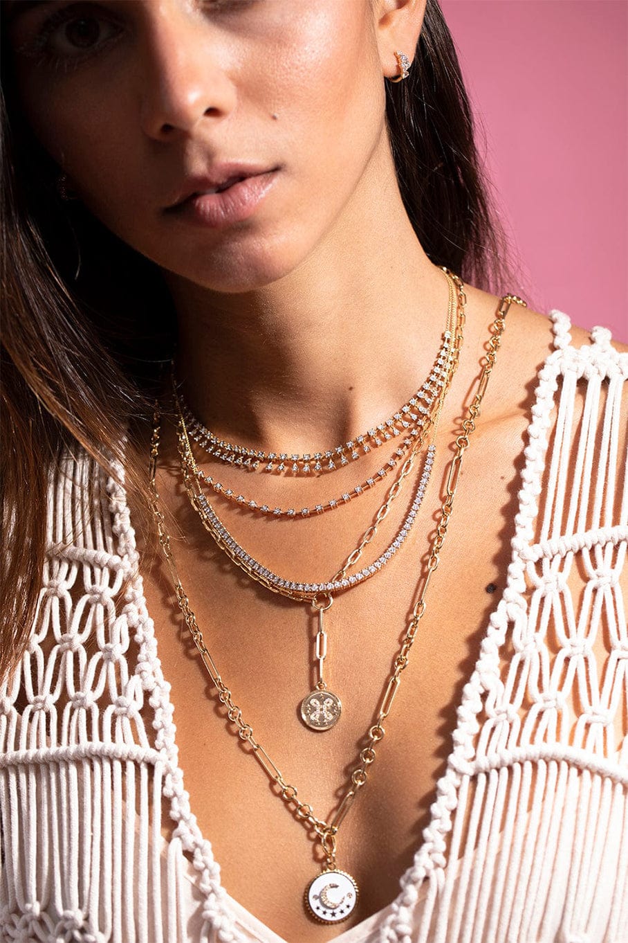 FOUNDRAE-True Love Spark Medallion Refined Clip Necklace-YELLOW GOLD