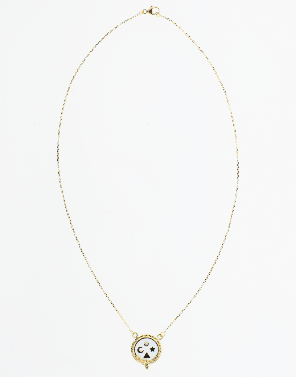 FOUNDRAE-Wholeness White Enamel Necklace-YELLOW GOLD