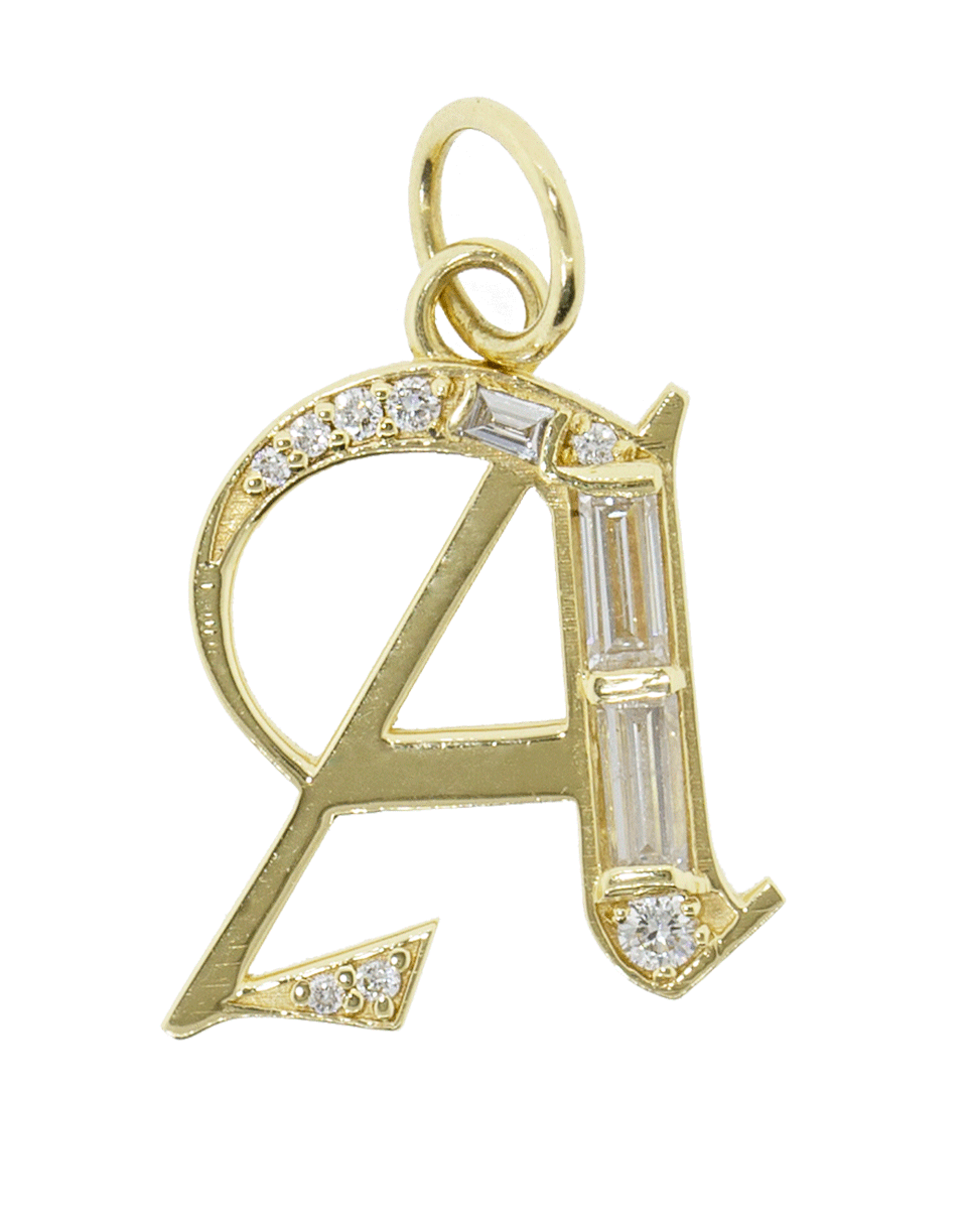 FOUNDRAE-A Element Initial Diamond Charm-YELLOW GOLD