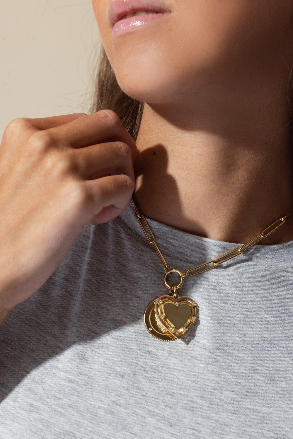 FOUNDRAE-Heart - True Love Engravable Large Heart Medallion-YELLOW GOLD