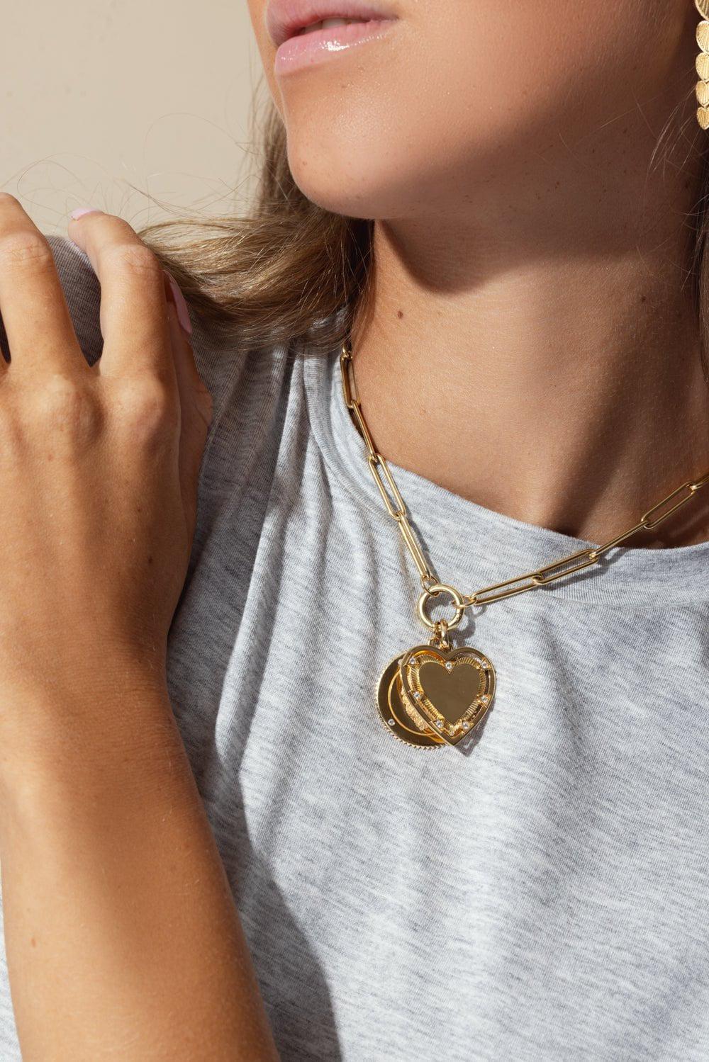 FOUNDRAE-Heart - True Love Engravable Large Heart Medallion-YELLOW GOLD