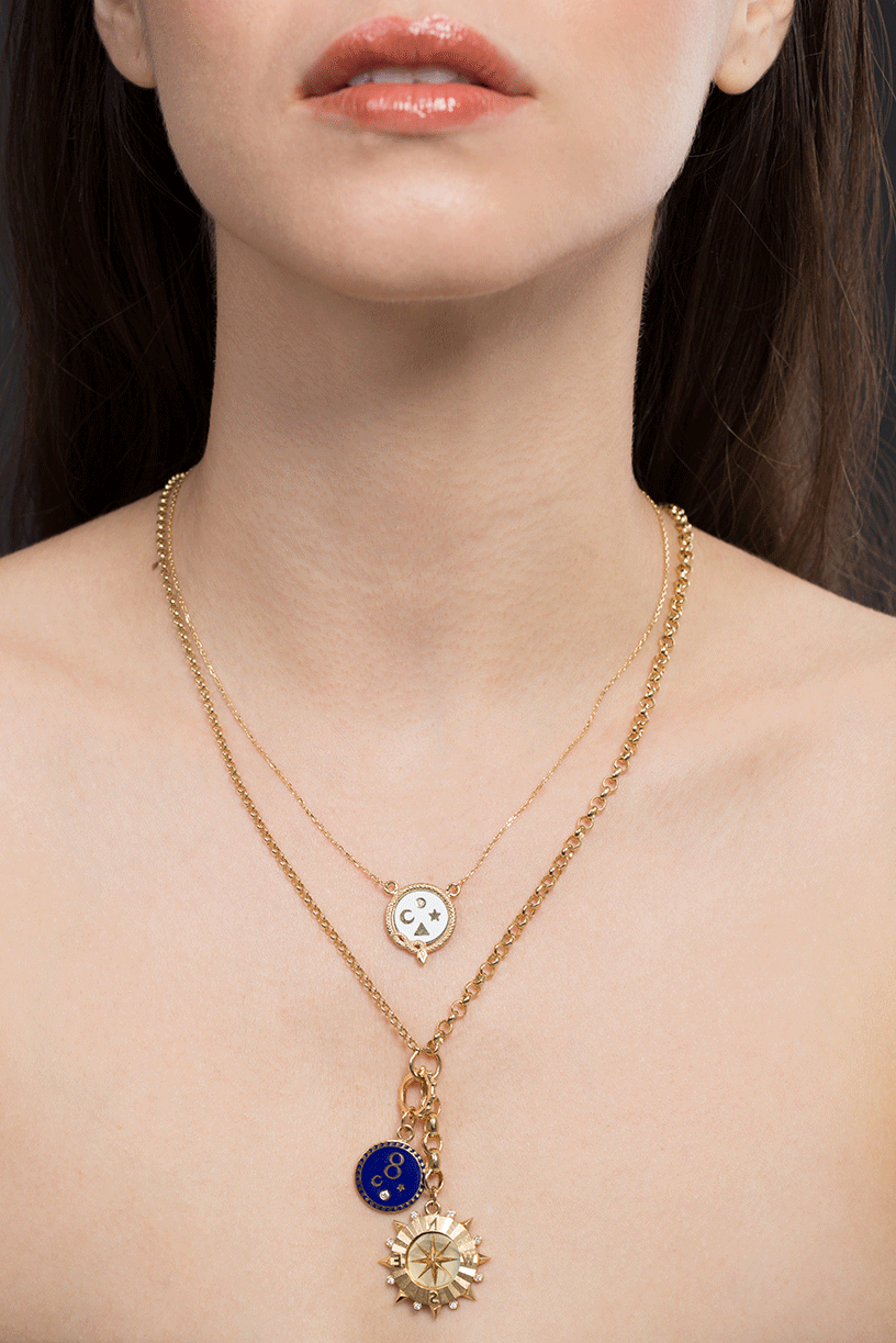 FOUNDRAE-Karma Blue Enamel Medallion-YELLOW GOLD