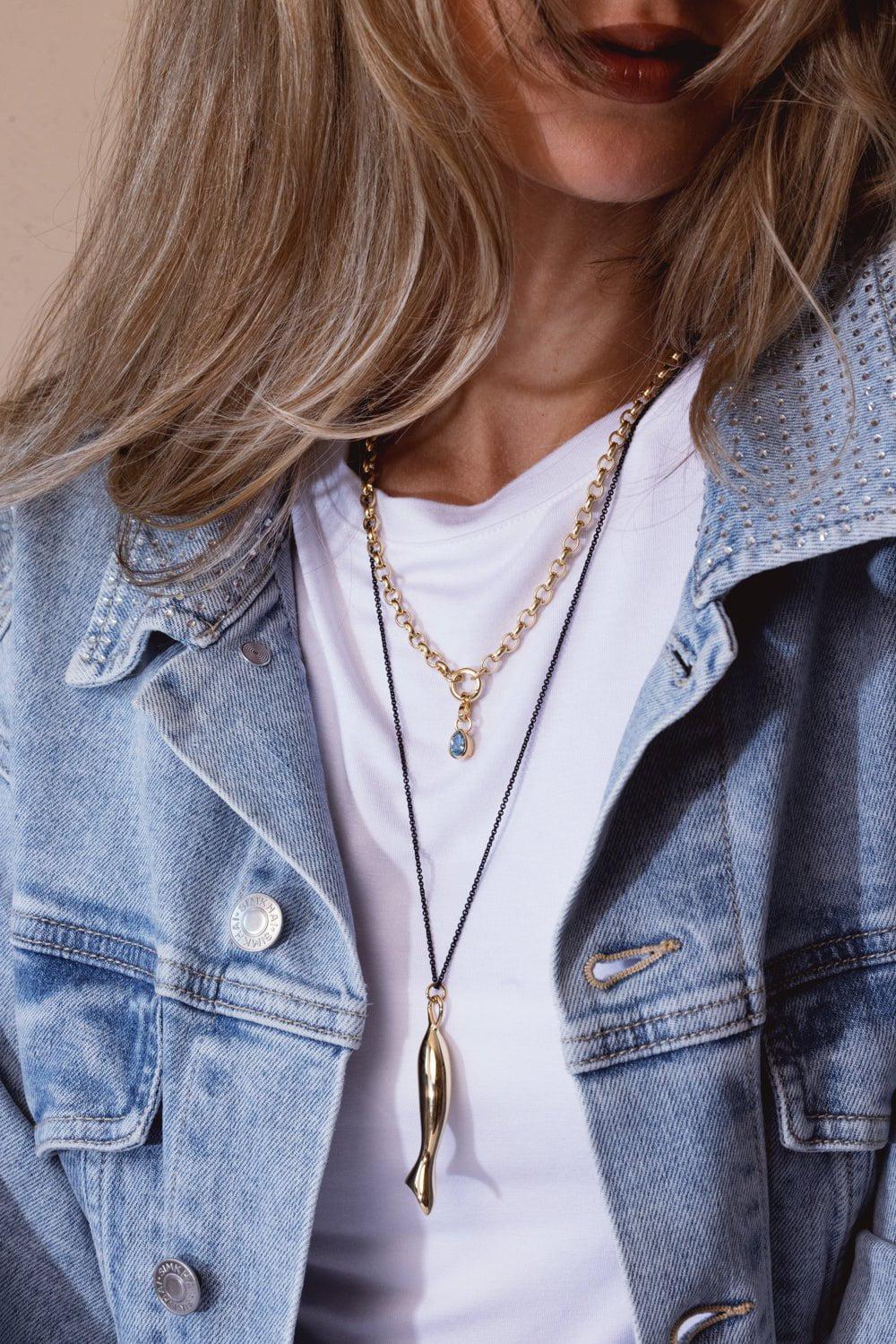 FOUNDRAE-Large Forever And Always a Pair Aqua Pendant - Love-YELLOW GOLD