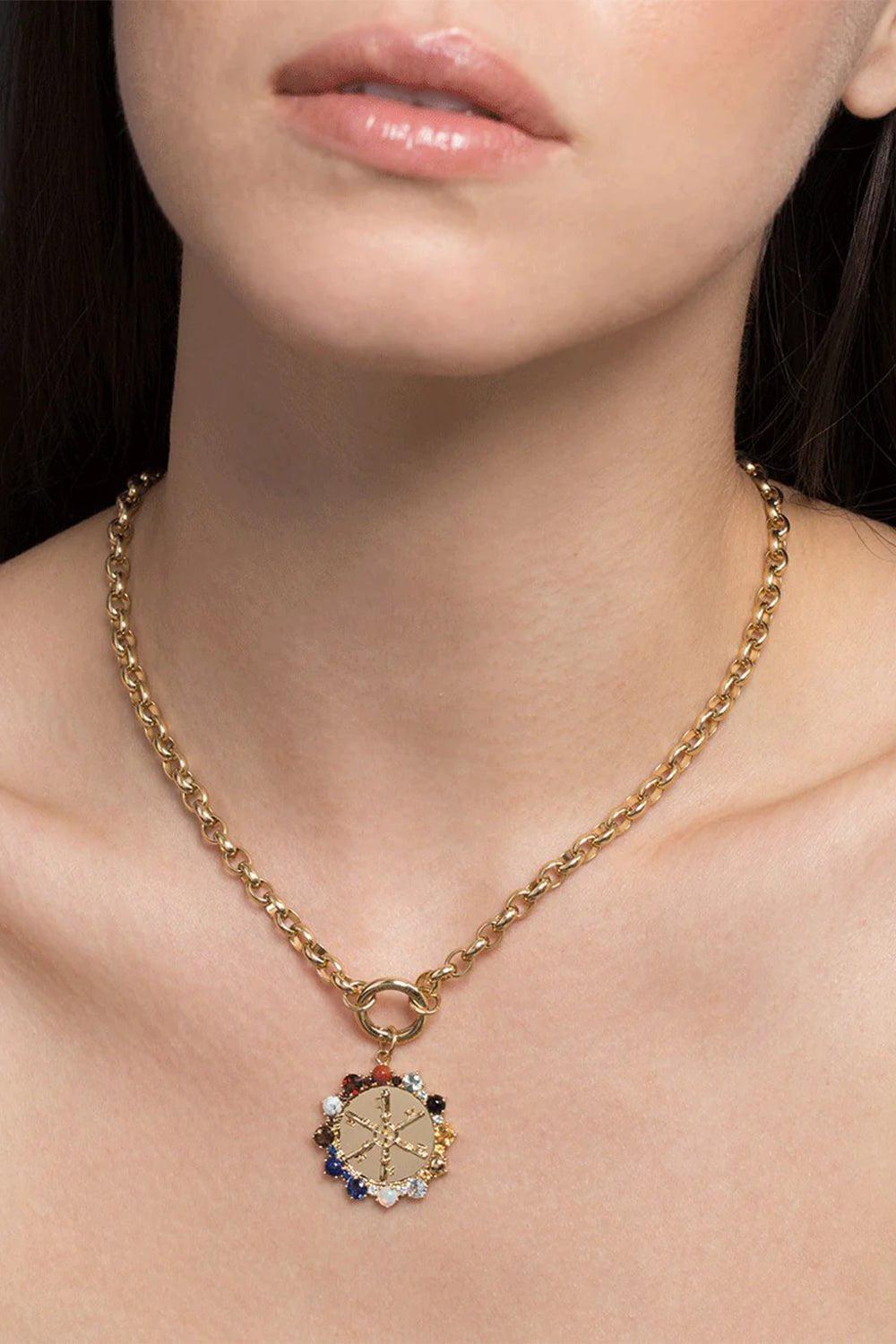 FOUNDRAE-Large Multi-Stone Aether Pendant-YELLOW GOLD