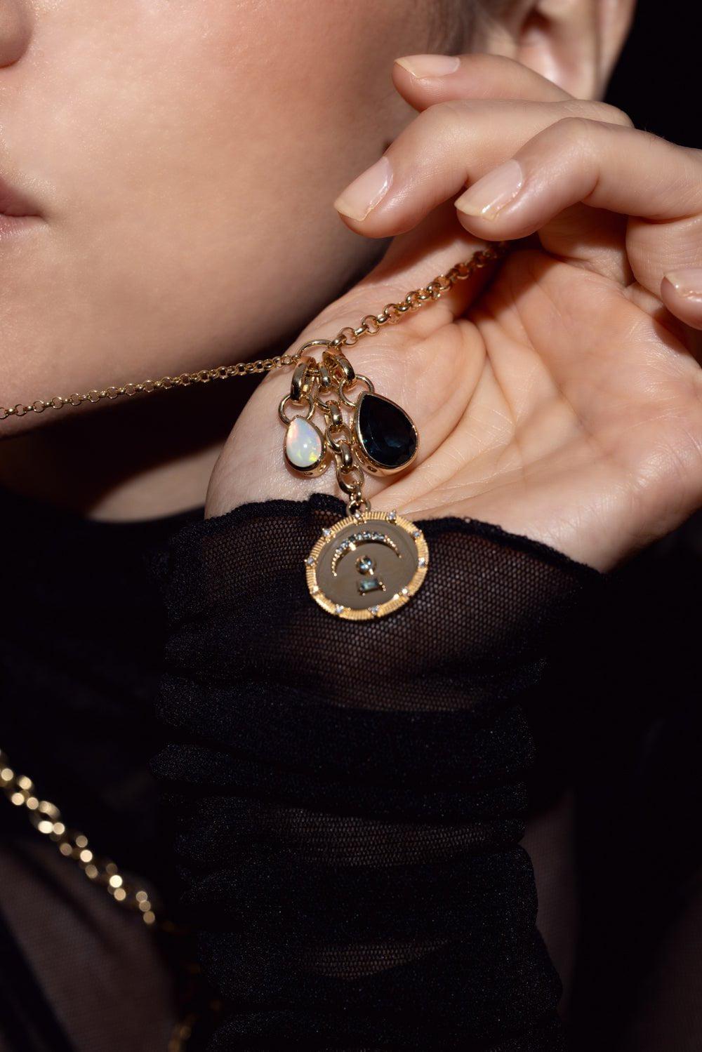 FOUNDRAE-Medium Bird's Eye Internal Topaz Compass - Pause-YELLOW GOLD