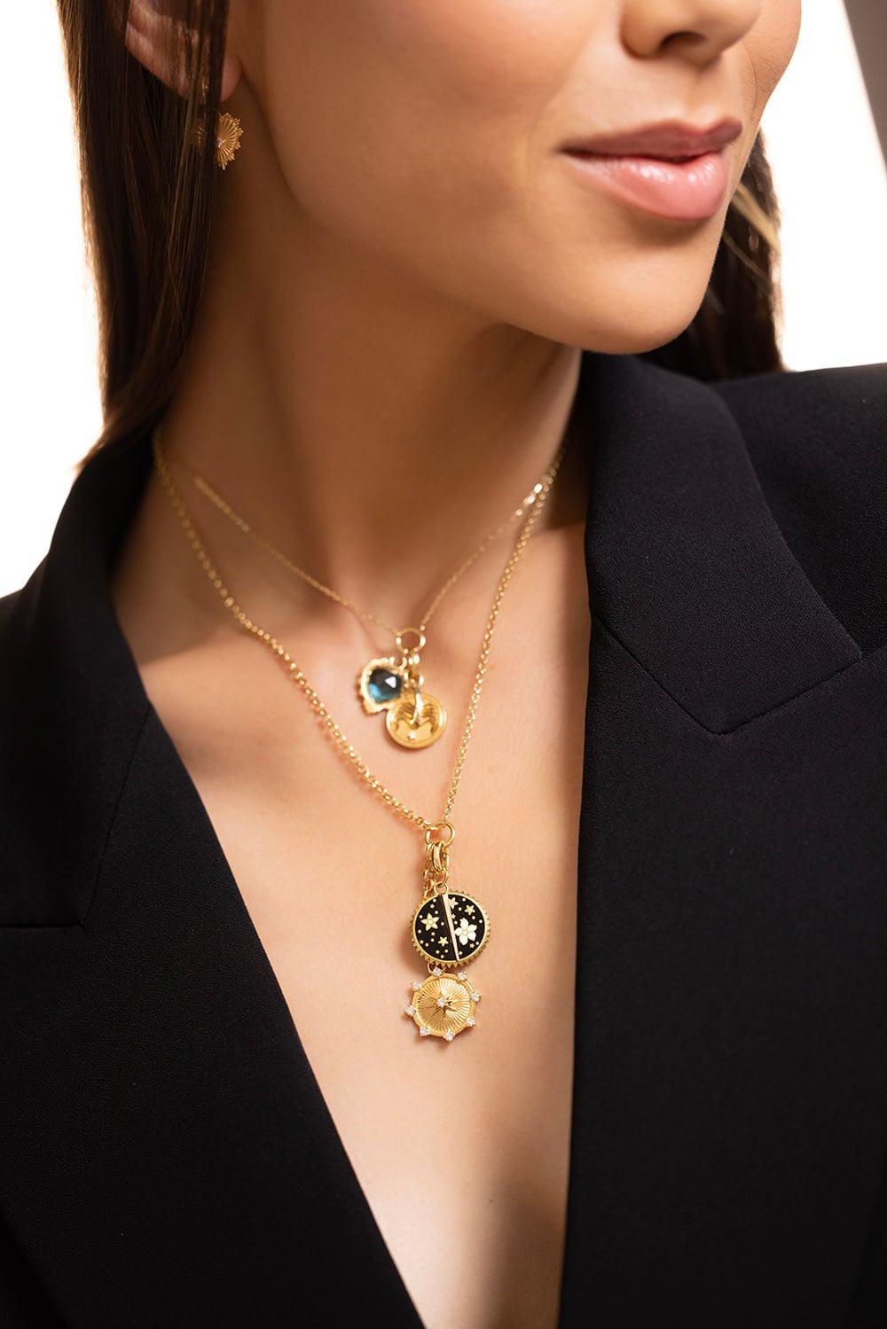 FOUNDRAE-Medium Dark Blossoms Champleves Enamel Pendant-YELLOW GOLD