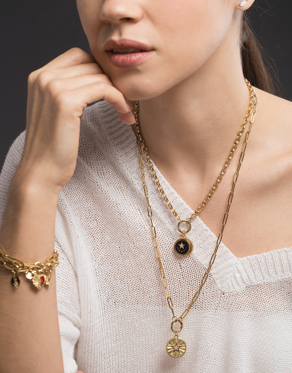 FOUNDRAE-Petite Black Star Medallion-YELLOW GOLD