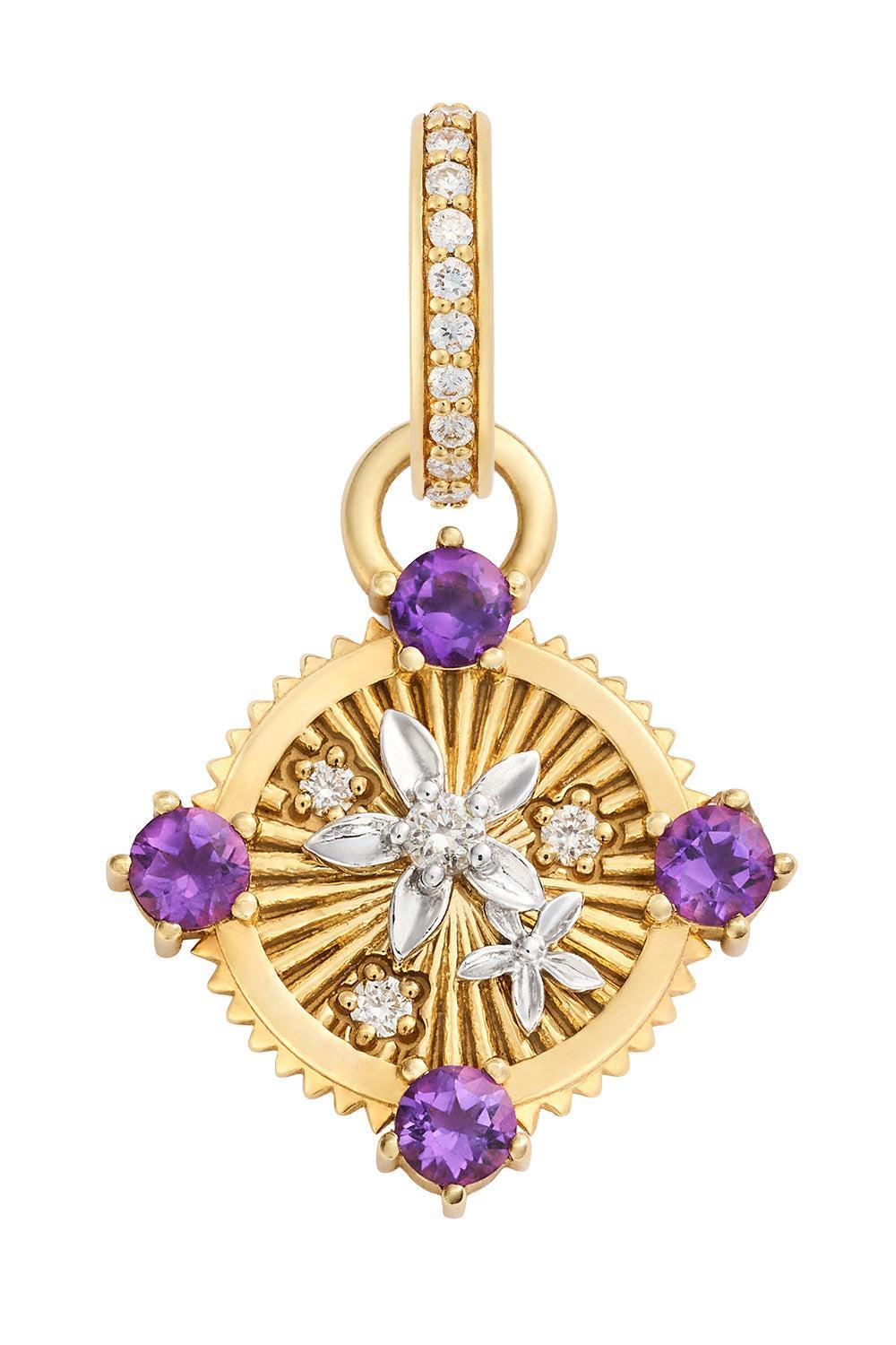 Resilience - Amethyst Miniature Blossoms Gemstone Medallion-YELLOW GOLD-JEWELRYFINE JEWELPENDANT-FOUNDRAE