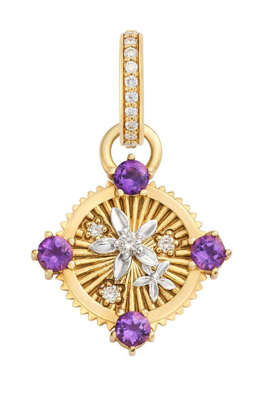 Resilience - Amethyst Miniature Blossoms Gemstone Medallion-YELLOW GOLD-JEWELRYFINE JEWELPENDANT-FOUNDRAE
