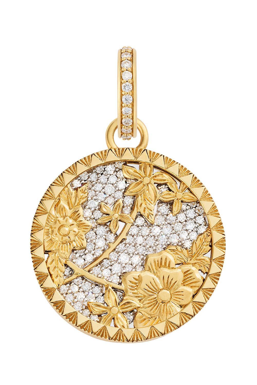Resilience - Diamond Pavé Blossoms Floral Screen Medium Medallion-YELLOW GOLD-JEWELRYFINE JEWELPENDANT-FOUNDRAE