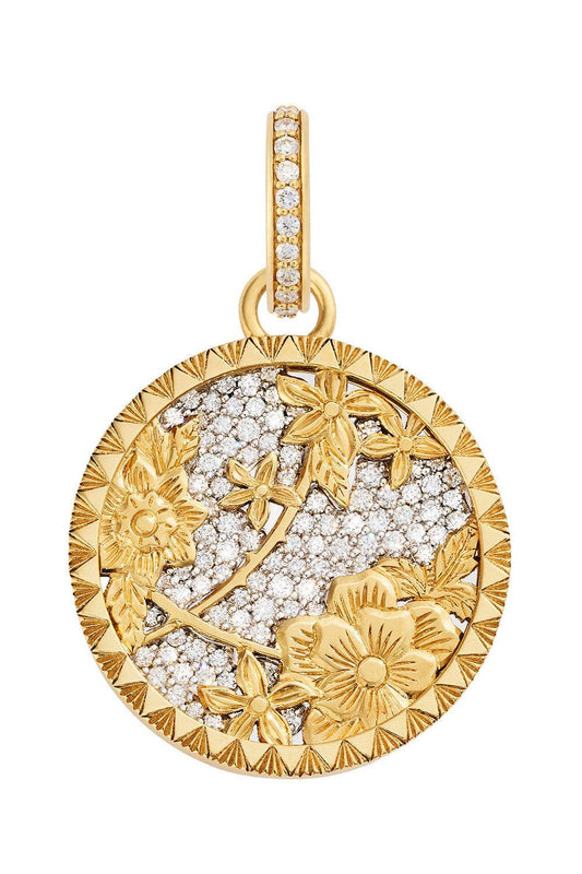 Resilience - Diamond Pavé Blossoms Floral Screen Medium Medallion-YELLOW GOLD-JEWELRYFINE JEWELPENDANT-FOUNDRAE
