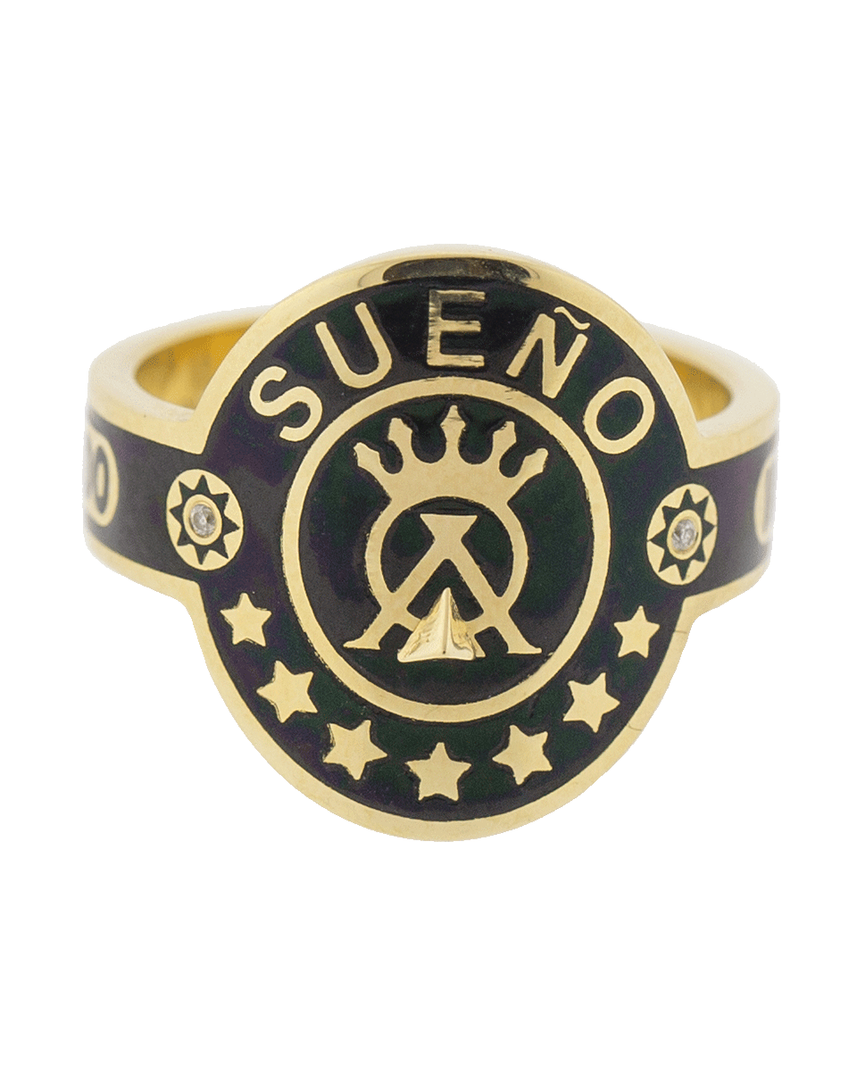 FOUNDRAE-Dream Black Enamel Champleve Cigar Band Ring-YELLOW GOLD