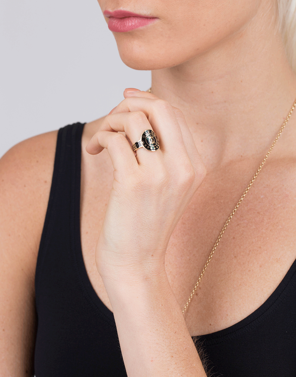 FOUNDRAE-Dream Black Enamel Champleve Cigar Band Ring-YELLOW GOLD