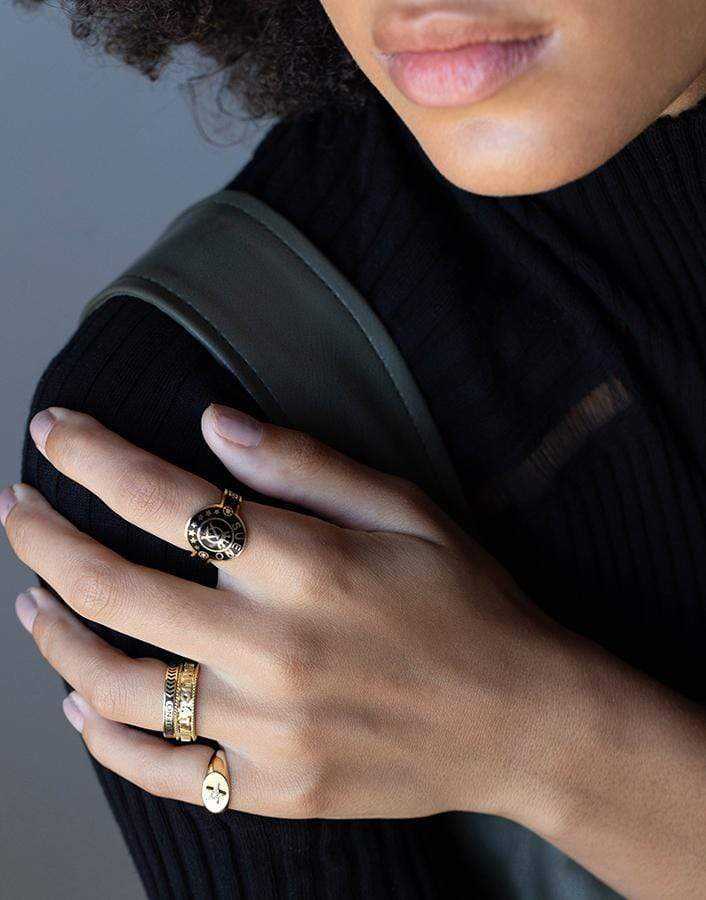 FOUNDRAE-Adhuc Stantes 'Still Standing' Coin Edge Ring-YELLOW GOLD