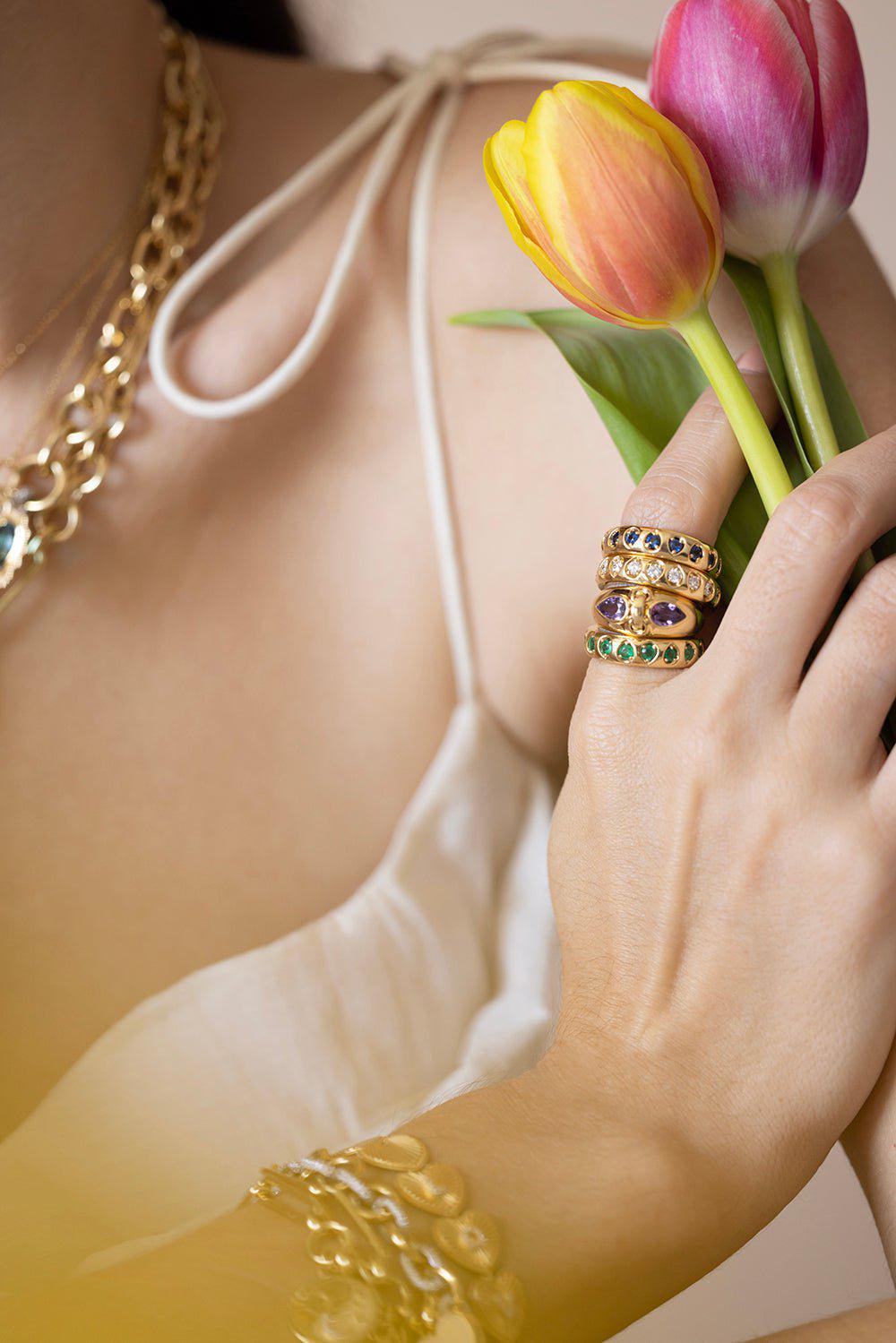 FOUNDRAE-Emerald Forever And Always A Pair - Love Ring-YELLOW GOLD