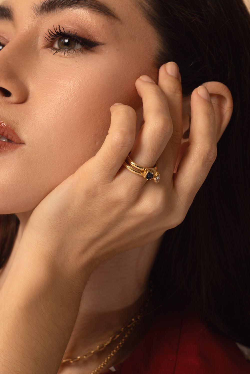 FOUNDRAE-Forever And Always a Pair - Love Diamond Bookend Ring-YELLOW GOLD
