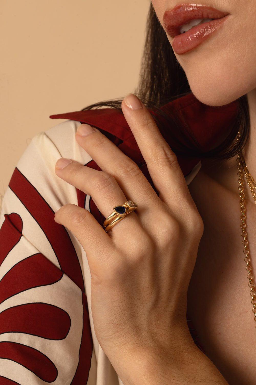 FOUNDRAE-Forever And Always a Pair - Love Diamond Bookend Ring-YELLOW GOLD