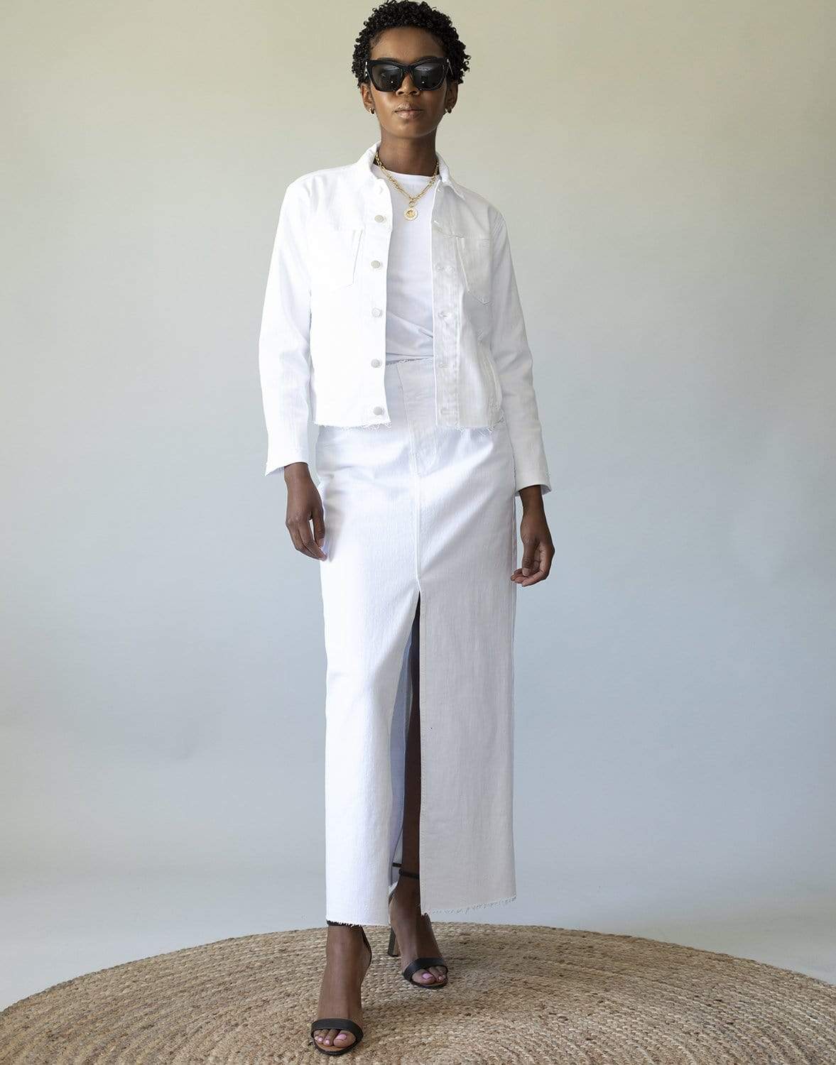 FRAME DENIM-Cut-Off Waist Denim Maxi Skirt-