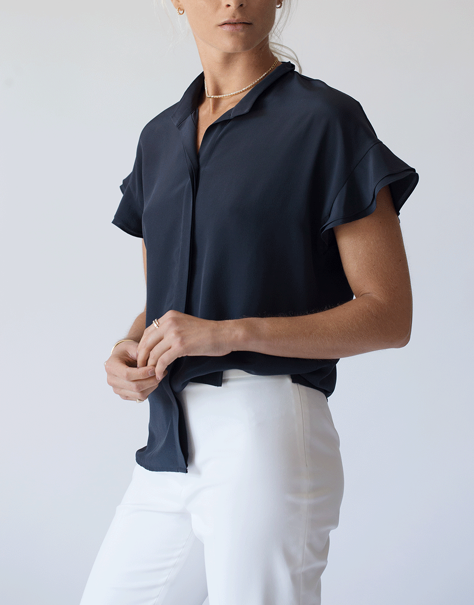 FRAME DENIM-Flounce Sleeve Silk Blouse-
