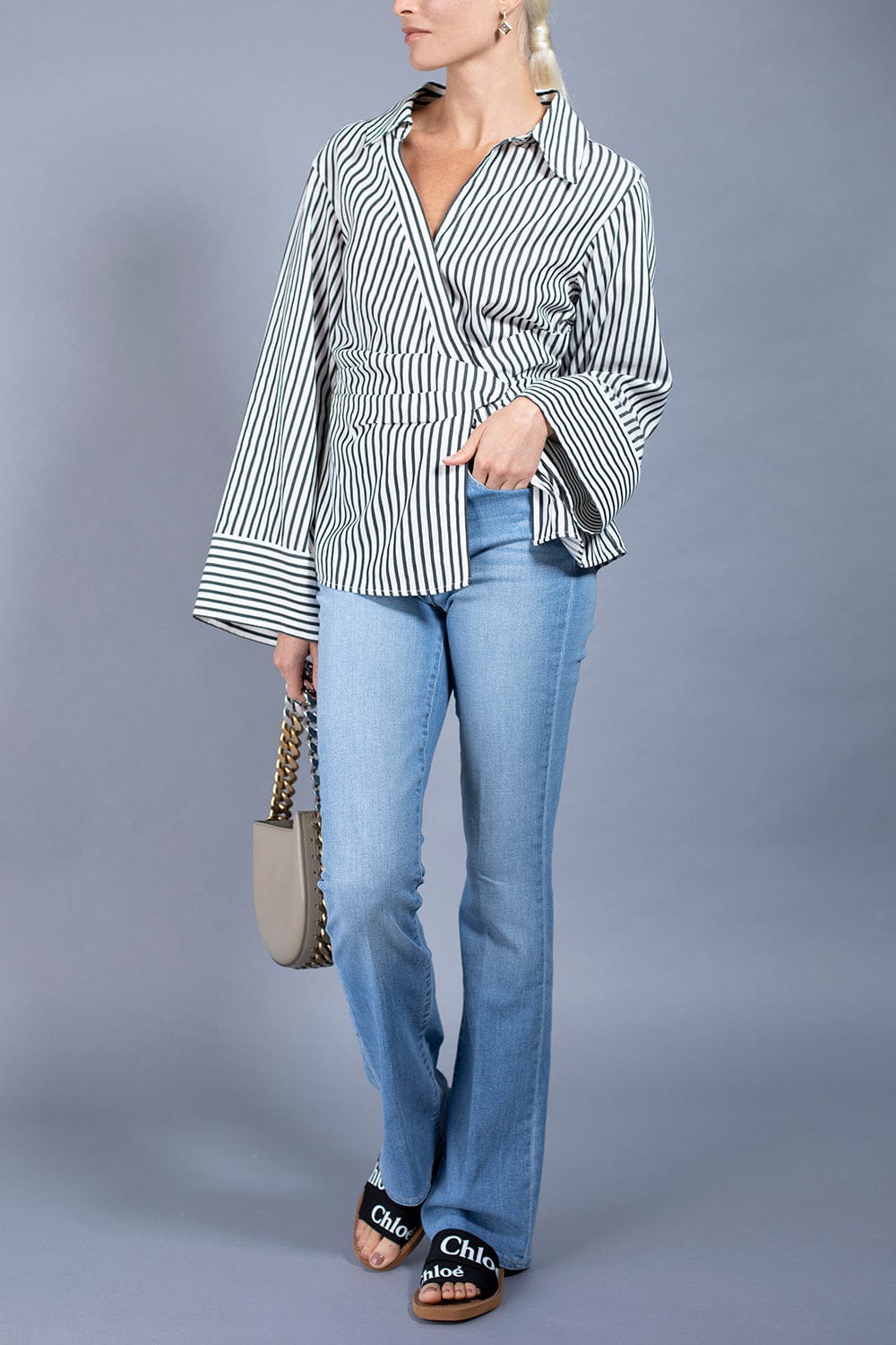 FRAME DENIM-Draped Wrap Shirt-