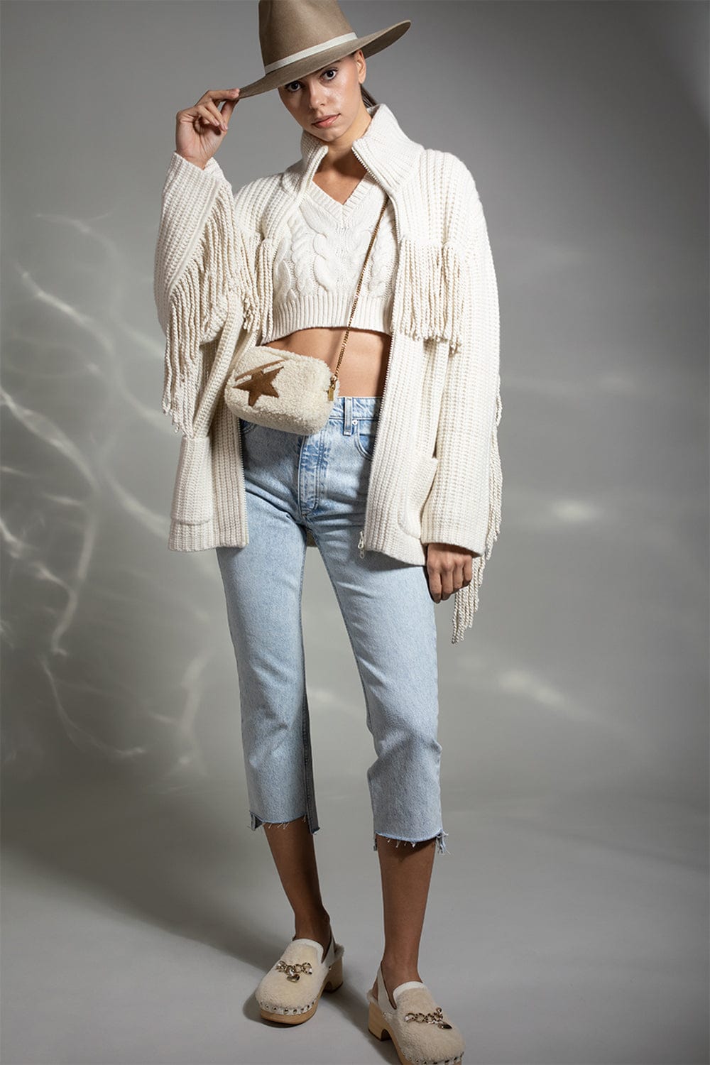 FRAME DENIM-Cropped Cable V-Neck-