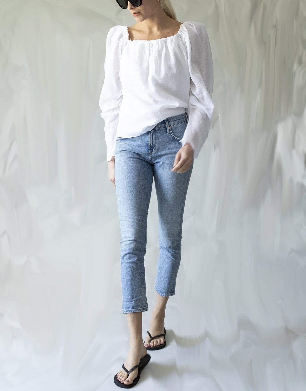FRAME DENIM-Blanc Off The Shoulder Billow Top-