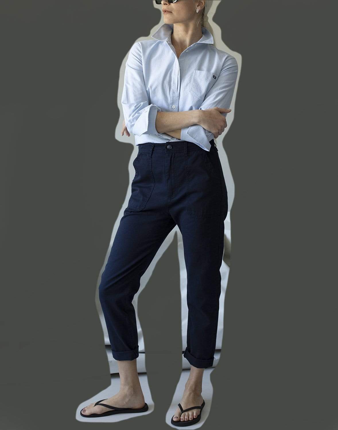 FRAME DENIM-Oxford Blue Pocket Shirt-